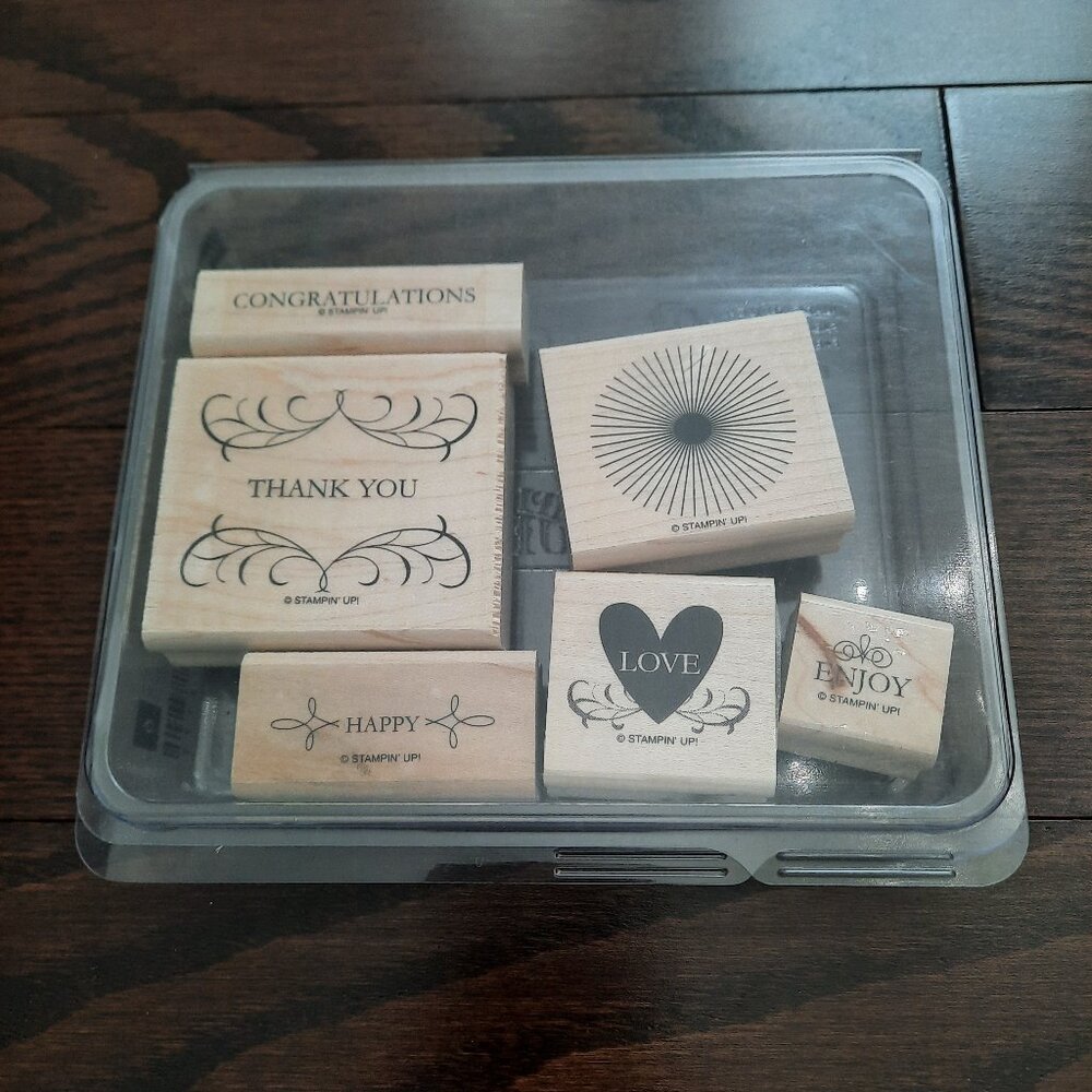 Stampin' Up Bursting With Joy 6 piece Wood Mounted Rubber Stamp Set